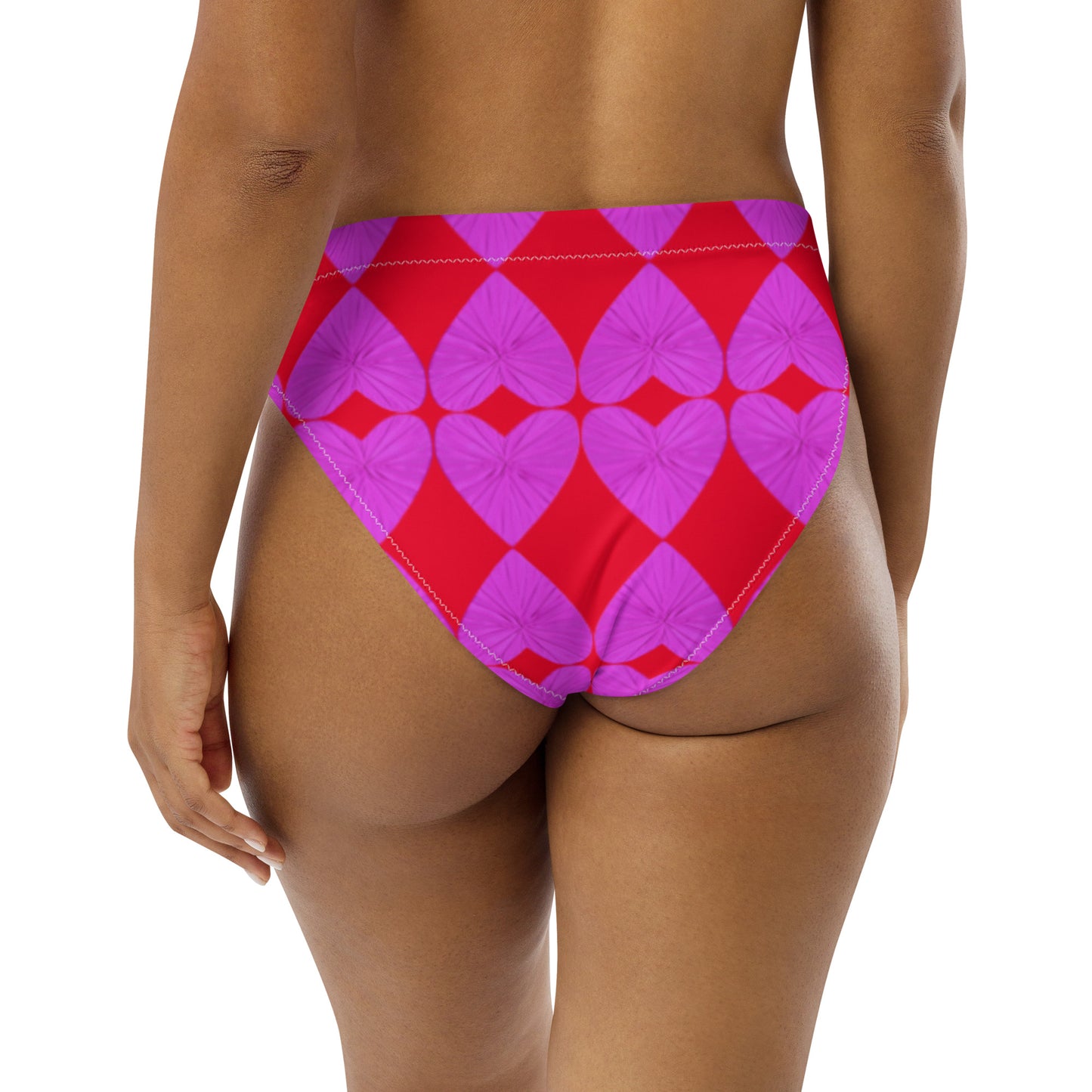 Harlequin Hearts Lilac and Red High-Waisted Bikini Bottom