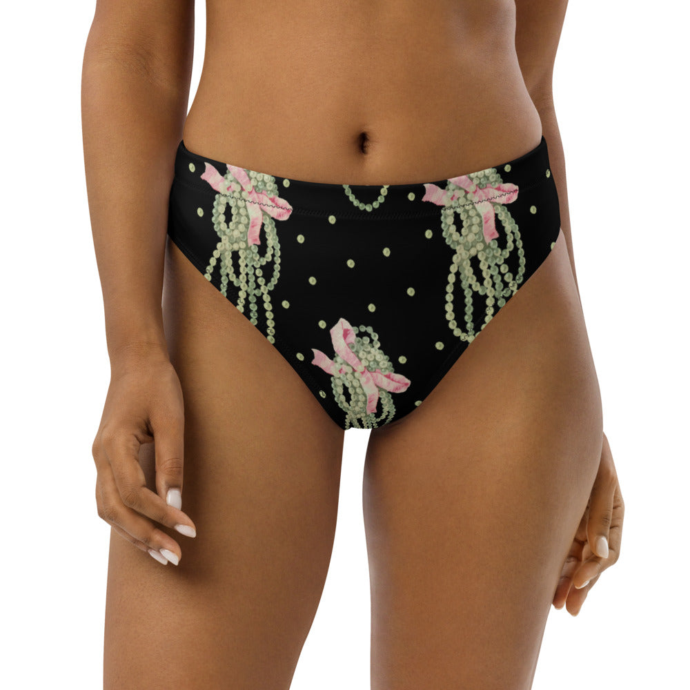 Vintage Pearl Black High Waisted Eco Bikini Bottom