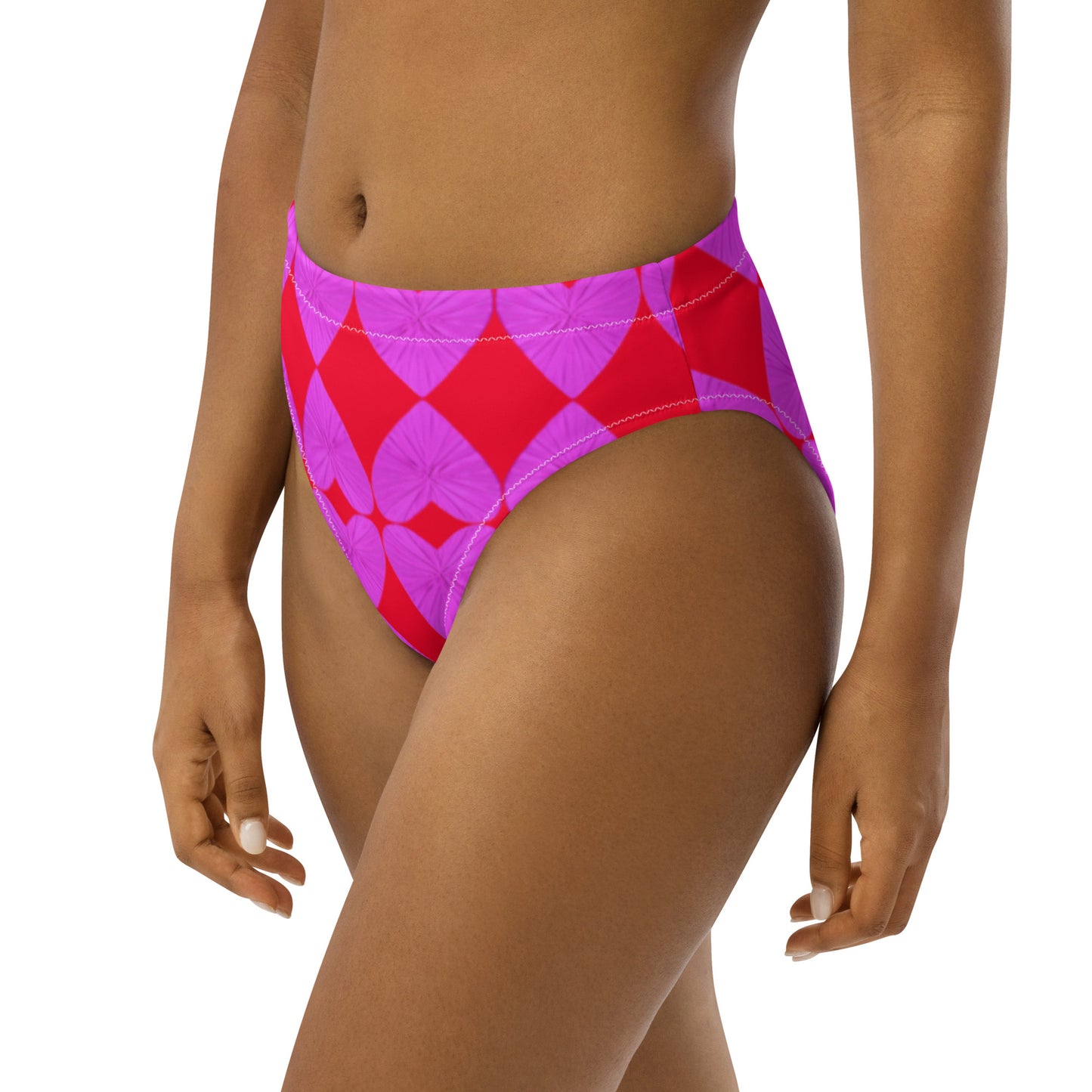 Harlequin Hearts Lilac and Red High-Waisted Bikini Bottom