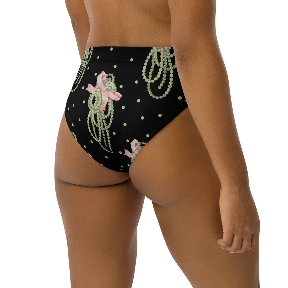 Vintage Pearl Black High Waisted Eco Bikini Bottom