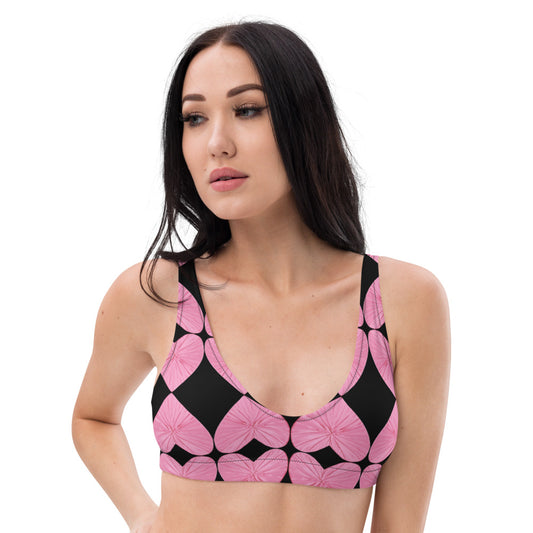 Harlequin Hearts Pink and Black Eco Bikini Top