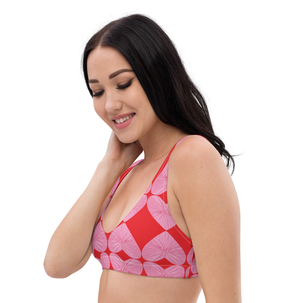 Harlequin Hearts Pink and Red Eco Bikini Top