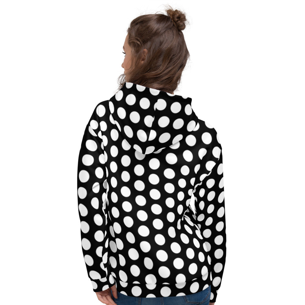 Recycled Nylon Les Polka Dots Black Hoodie With Pink Heart