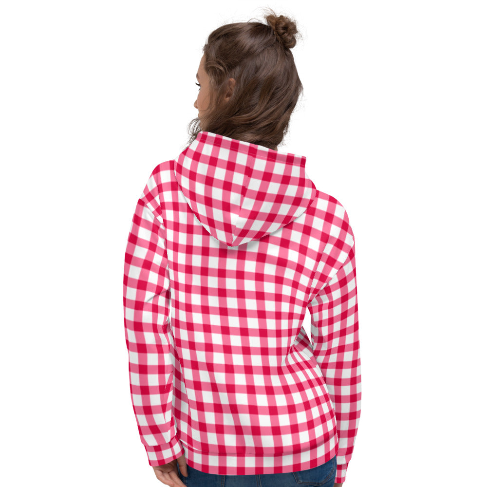 Gingham Pique-Nique Red Hooded Top With Aqua Heart
