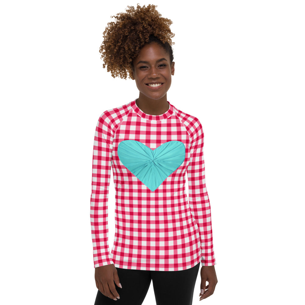 Gingham Pique-Nique Red Long Sleeve Top/Rash Guard