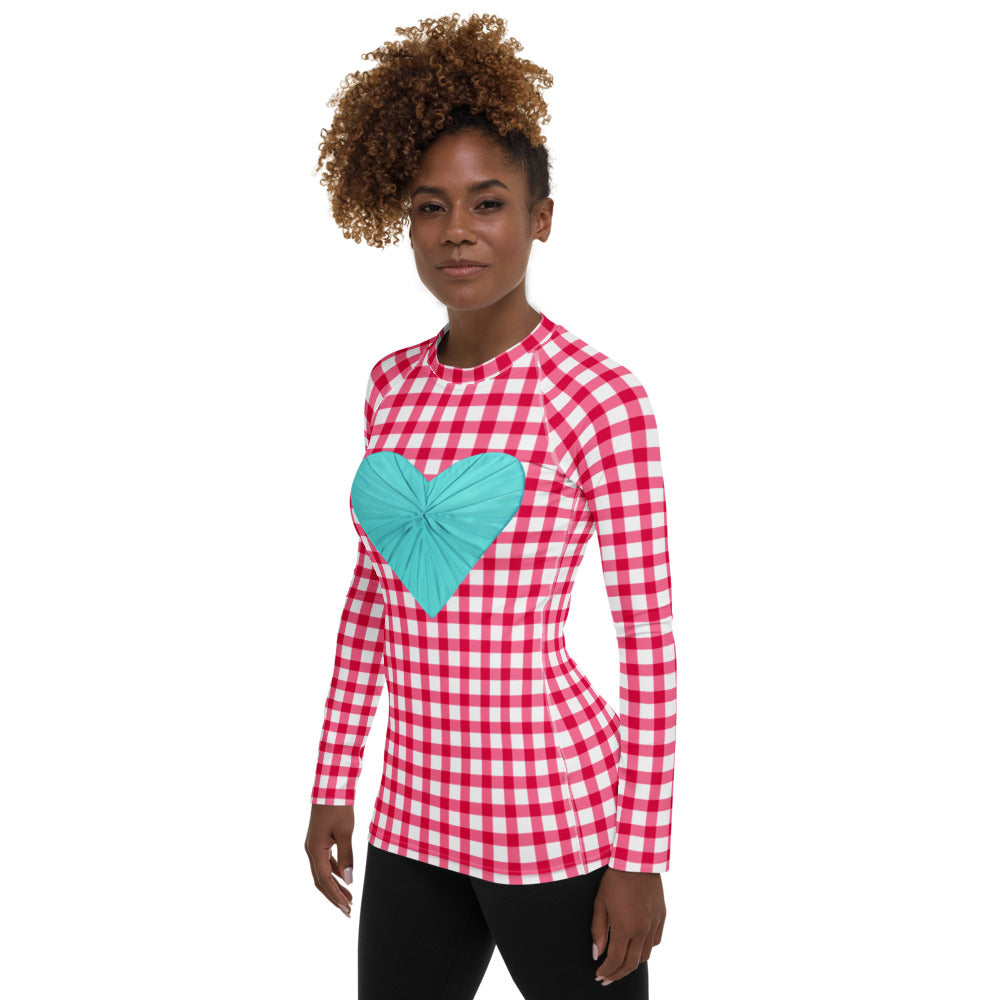 Gingham Pique-Nique Red Long Sleeve Top/Rash Guard