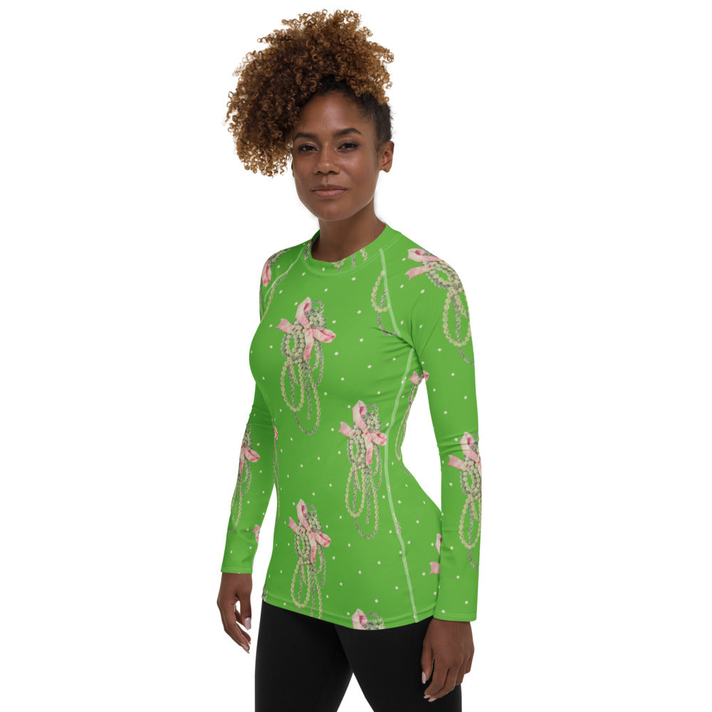 Vintage Pearl Apple Green Women's Rash Guard