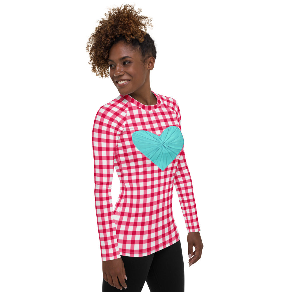 Gingham Pique-Nique Red Long Sleeve Top/Rash Guard