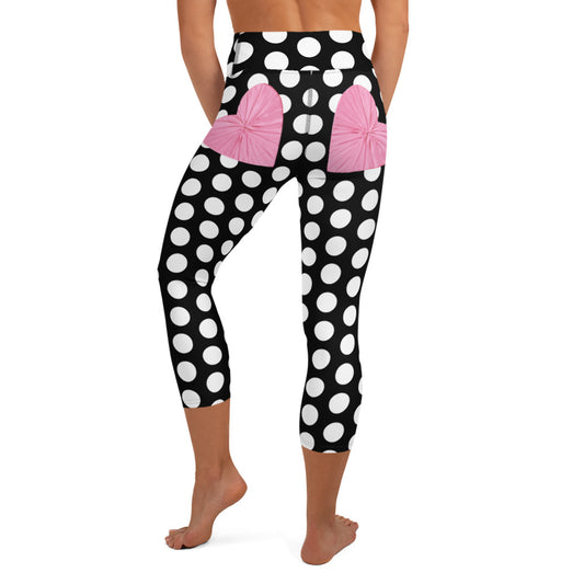 Les Polka Dot Yoga Capri Leggings in Black