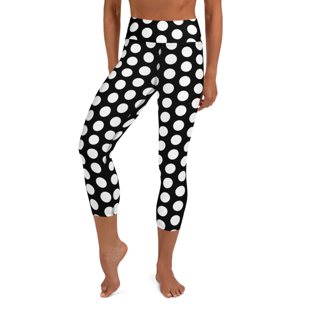 Les Polka Dot Yoga Capri Leggings in Black