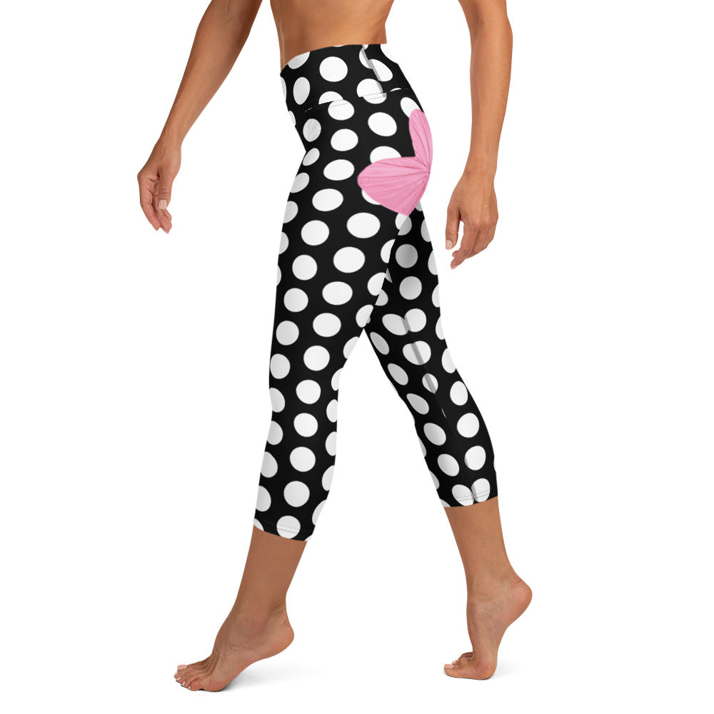 Les Polka Dot Yoga Capri Leggings in Black