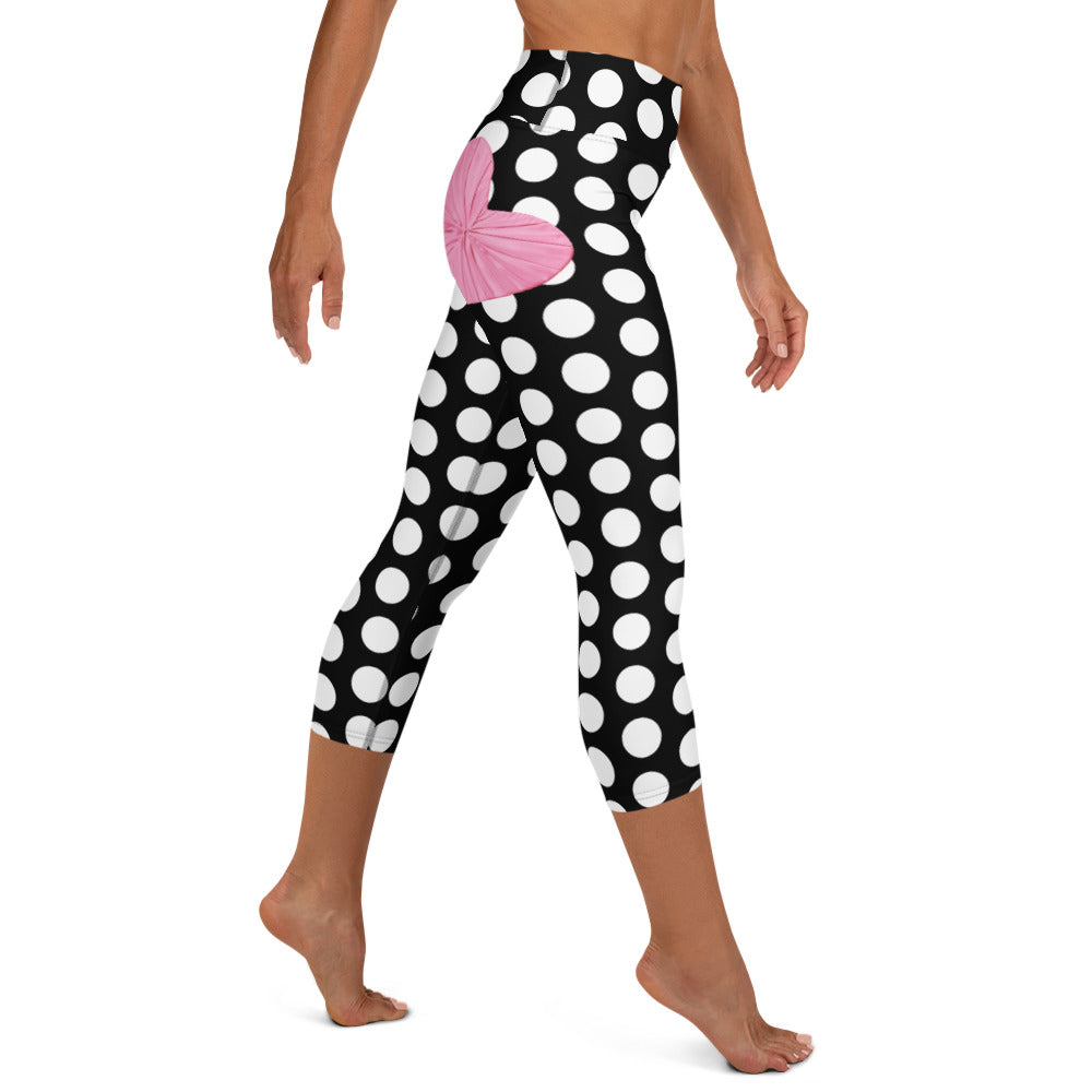 Les Polka Dot Yoga Capri Leggings in Black