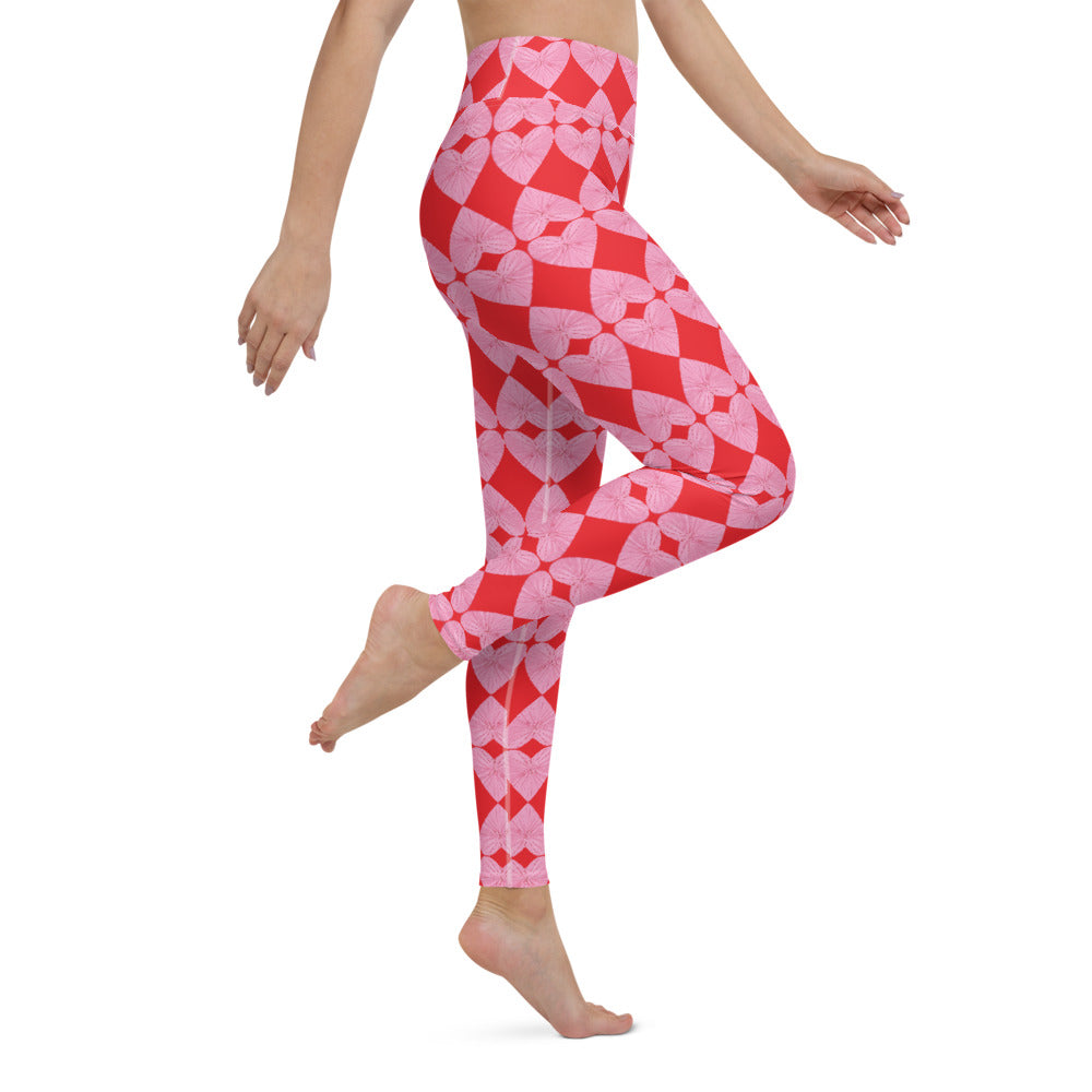 Harlequin Hearts Pink and Red High-Waisted Yoga Leggings