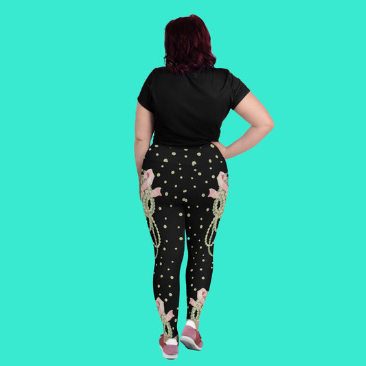 Vintage Pearl Statement Black Curve High Waisted Leggings
