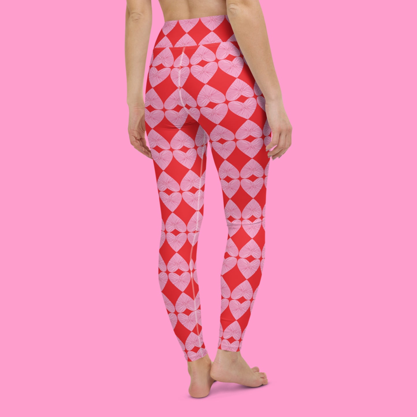 Harlequin Hearts Pink and Red High-Waisted Yoga Leggings