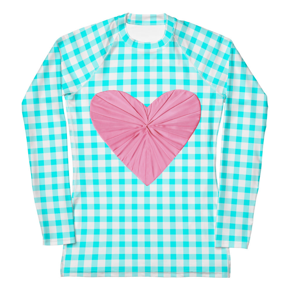 Gingham Bardot Aqua Long Sleeve Top/Rash Guard