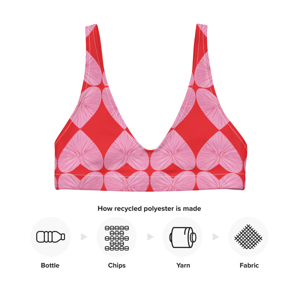 Harlequin Hearts Pink and Red Eco Bikini Top