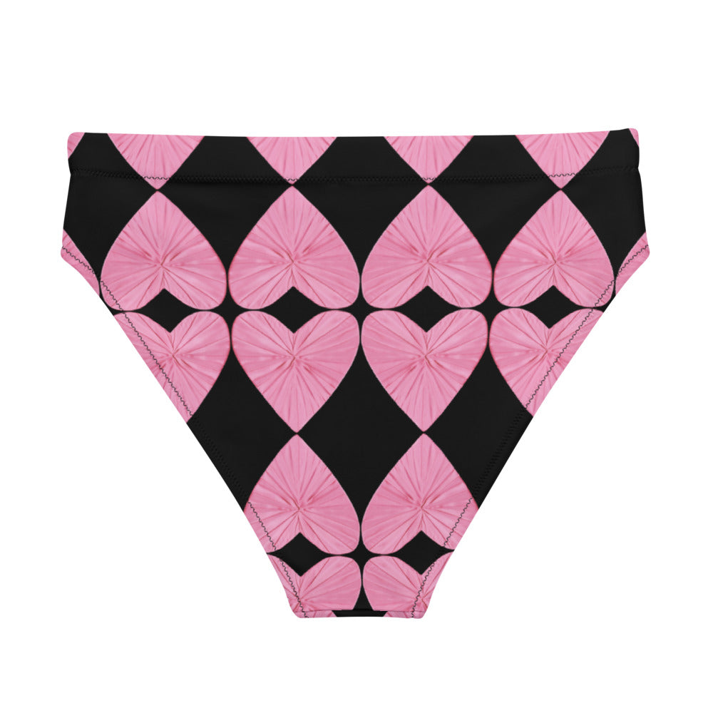 Harlequin Hearts Pink and Black High Waisted Eco Bikini Bottom