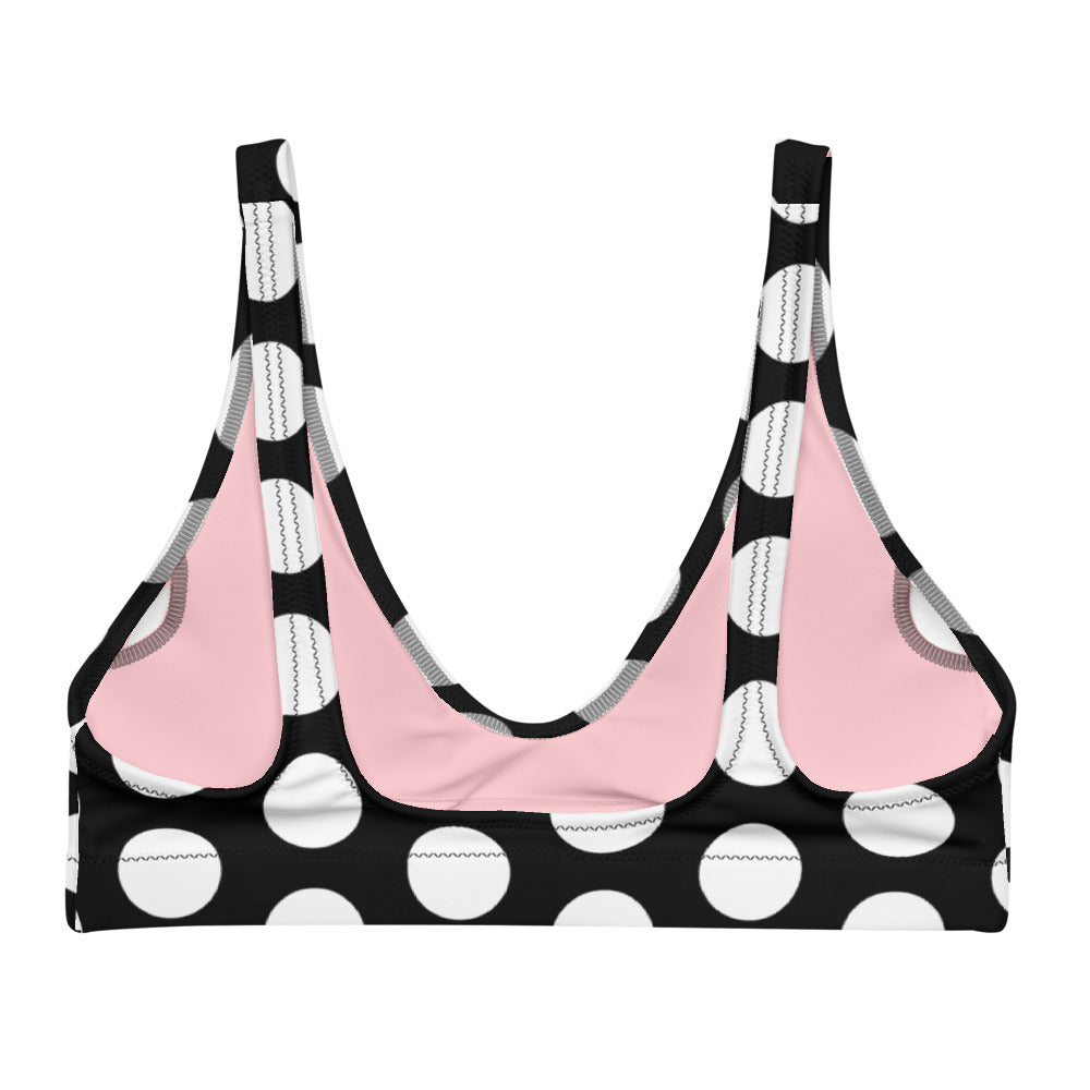 Les Polka Dots Black Eco Bikini Top with Pink Hearts