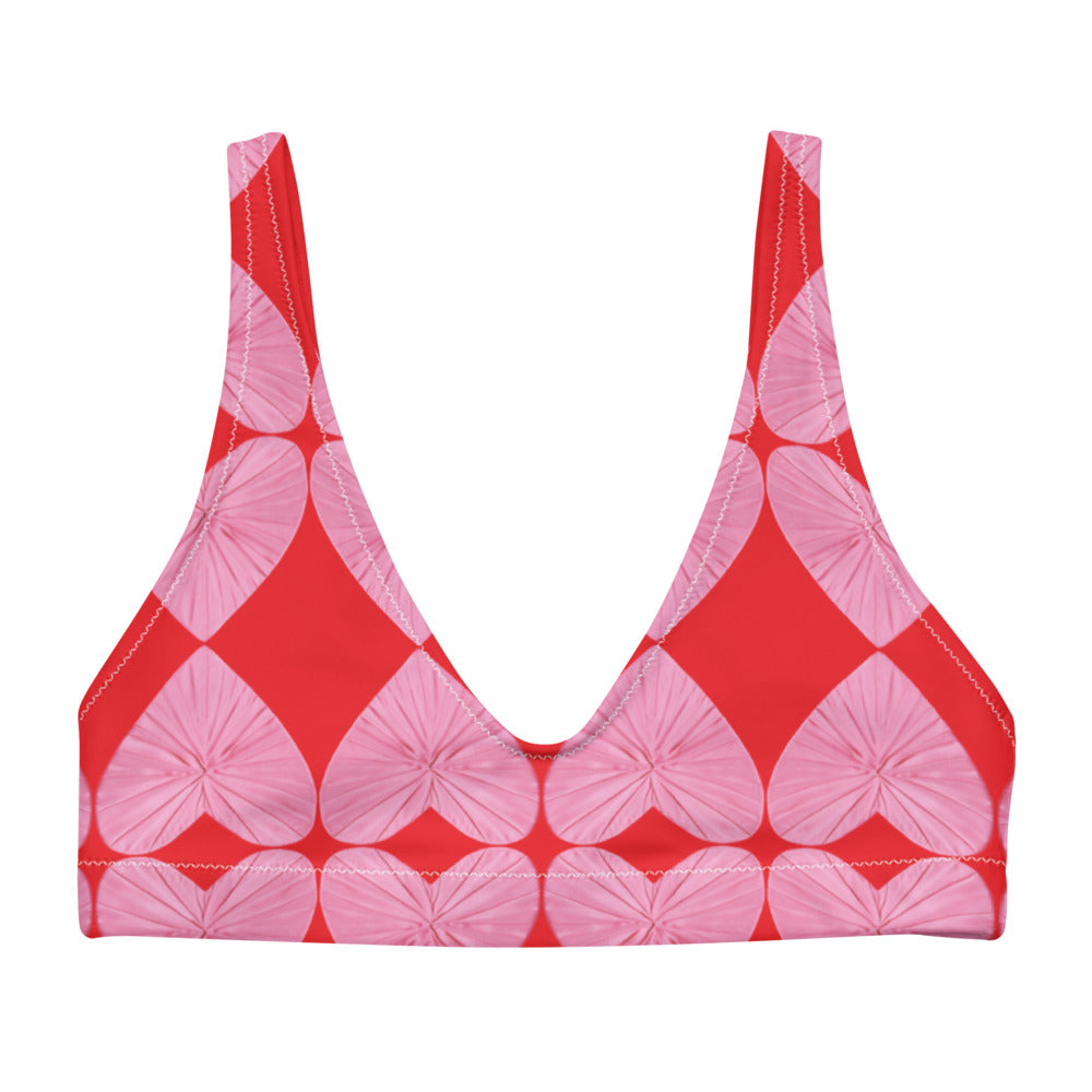 Harlequin Hearts Pink and Red Eco Bikini Top