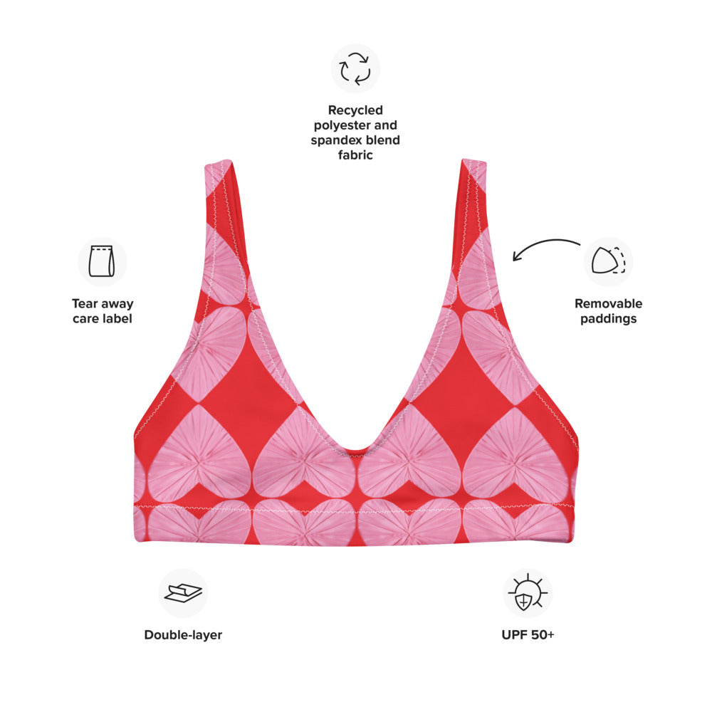 Harlequin Hearts Pink and Red Eco Bikini Top