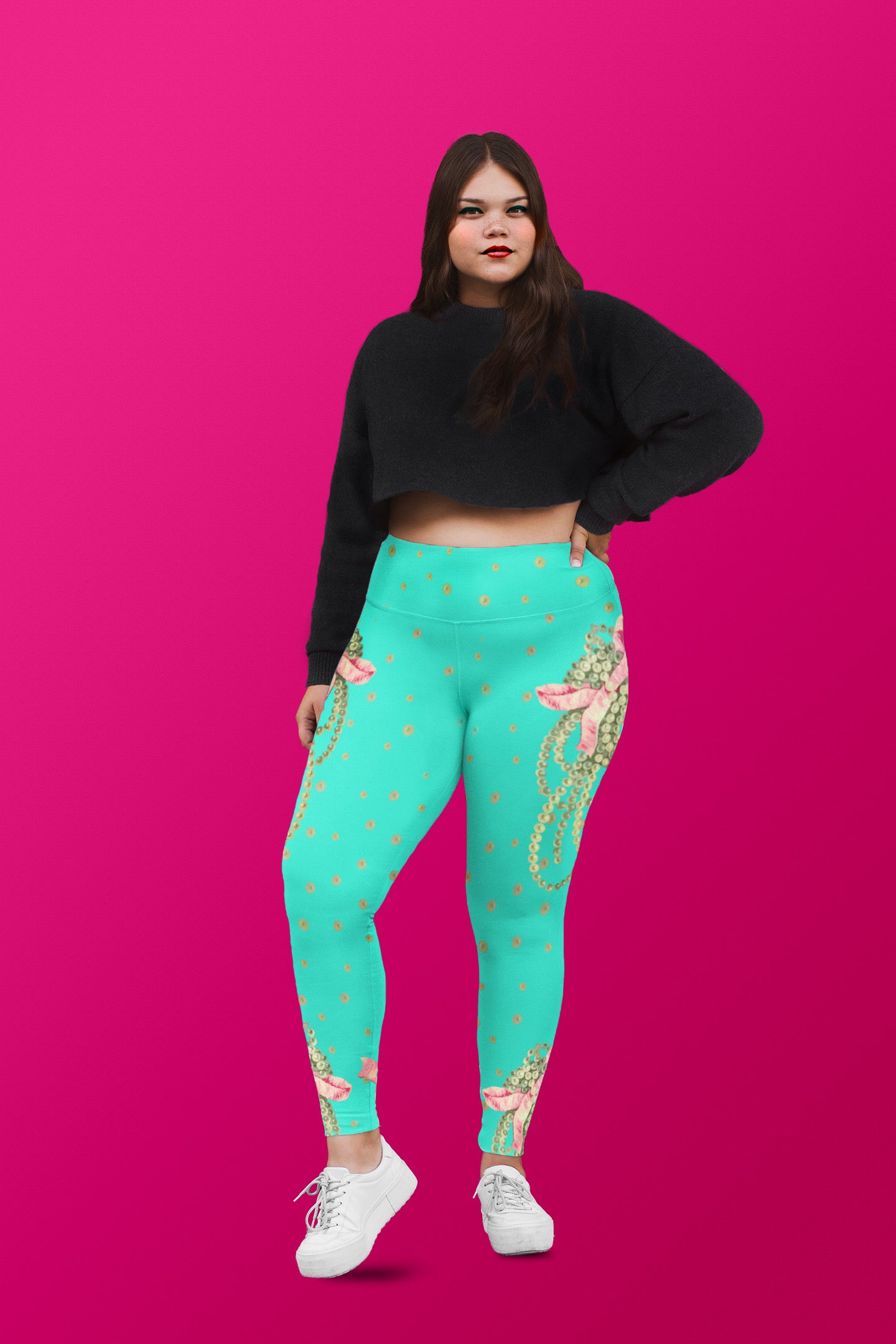 Vintage Pearl Statement Aqua High Waisted Curve Leggings