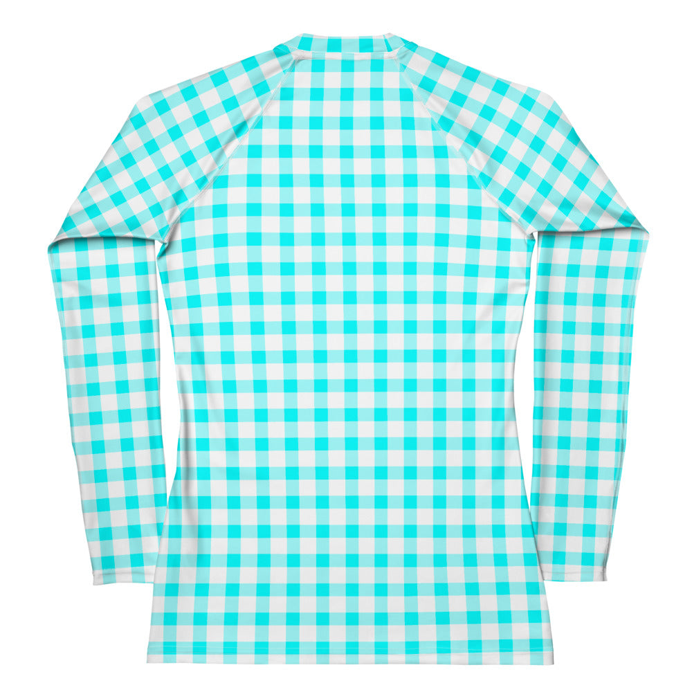 Gingham Bardot Aqua Long Sleeve Top/Rash Guard