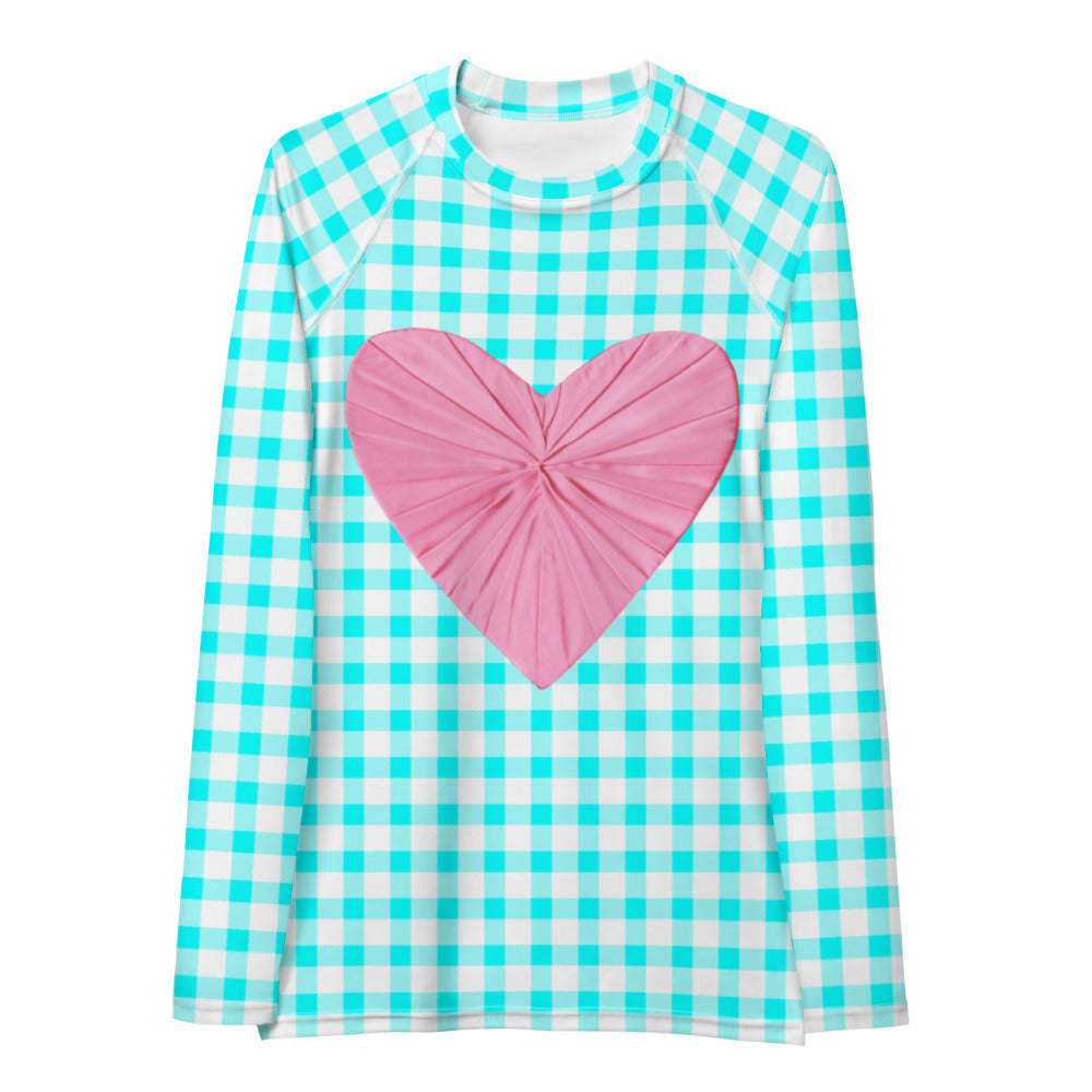 Gingham Bardot Aqua Long Sleeve Top/Rash Guard