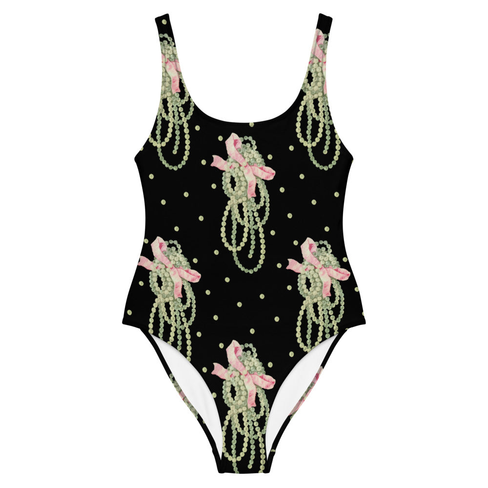 Vintage Pearl Black One Piece Swimsuit