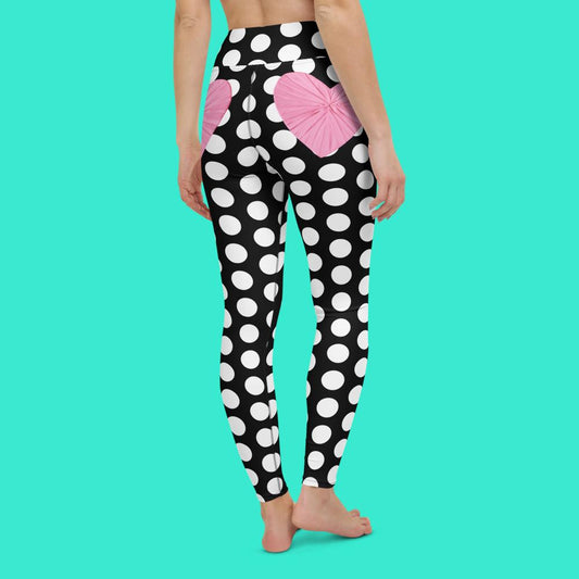 Les Polka Dots High-Waisted Yoga Leggings With Pink Hearts