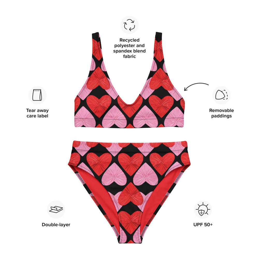 Self-Love Hearts High-Waisted Eco Bikini Set