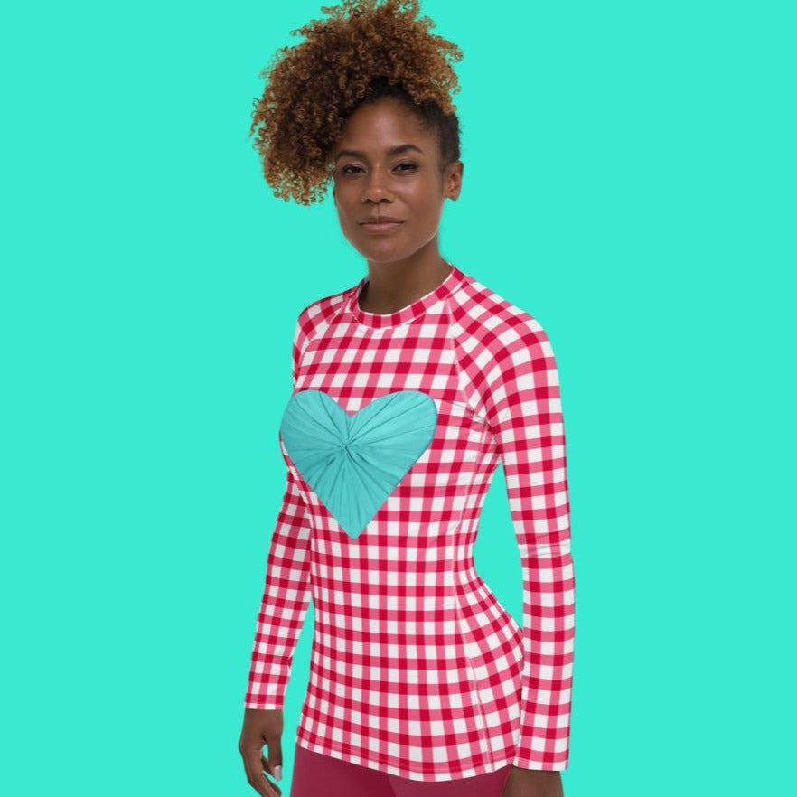 Gingham Pique-Nique Red Long Sleeve Top/Rash Guard