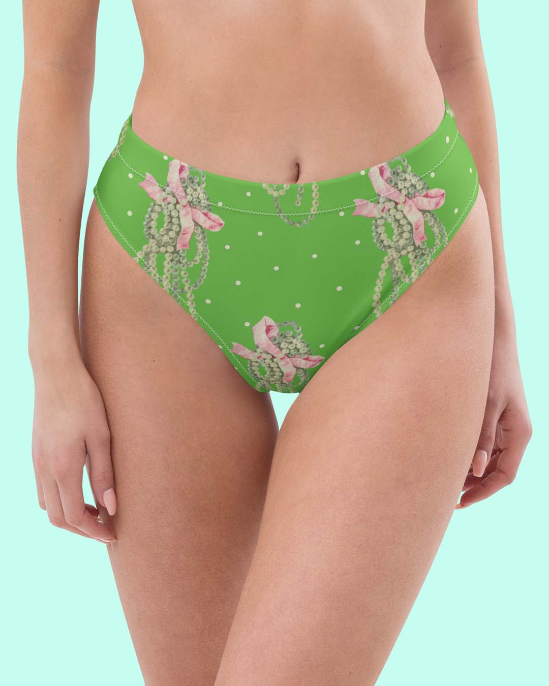 Vintage Pearl Apple Green High-Waisted Eco Bikini Bottom