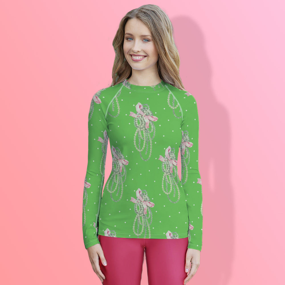 Vintage Pearl Apple Green Women's Rash Guard