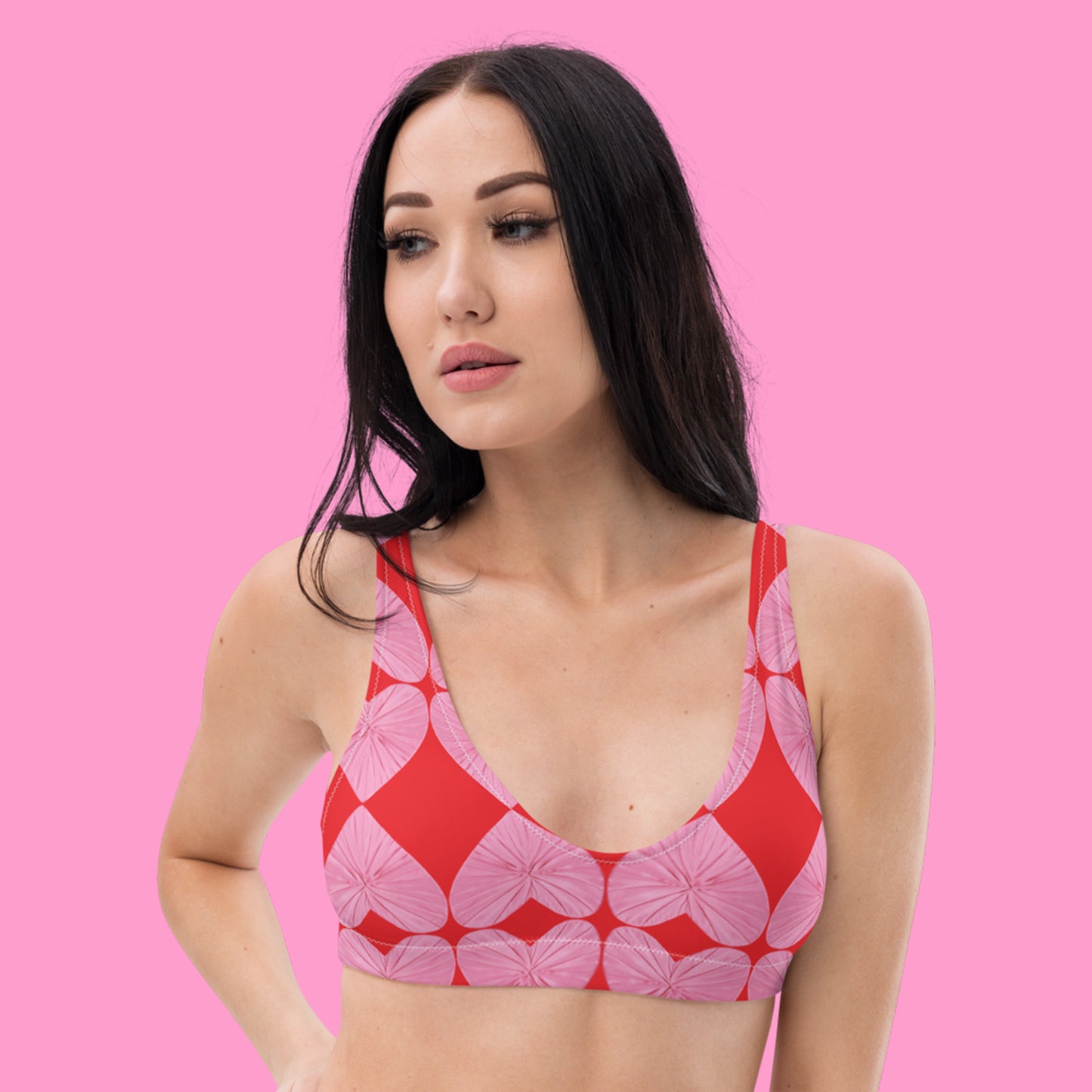 Harlequin Hearts Pink and Red Eco Bikini Top