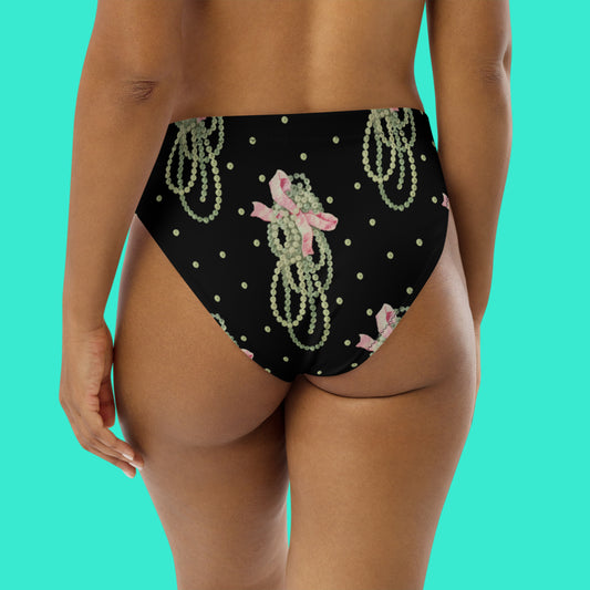 Vintage Pearl Black High Waisted Eco Bikini Bottom