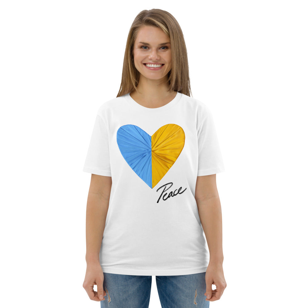 Peace and Love White Unisex Organic Cotton Tee