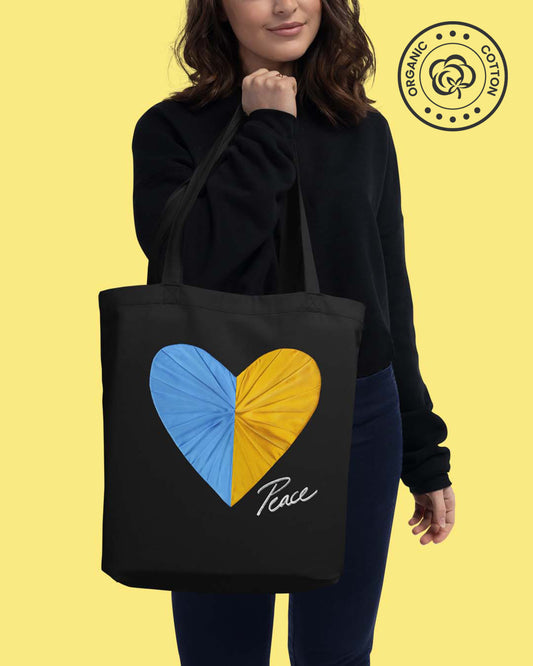 Peace and Love Black Eco Tote Bag